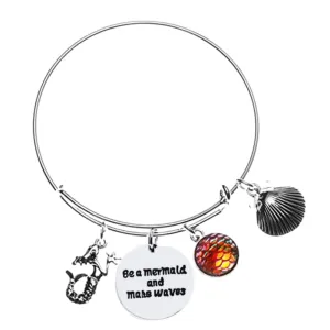 Infinity Collection Mermaid Friendship Charm Bracelet, Be a Mermaid and Make Waves Jewelry Expandable Wire Mermaid Charm Bracelet for Women and Teens