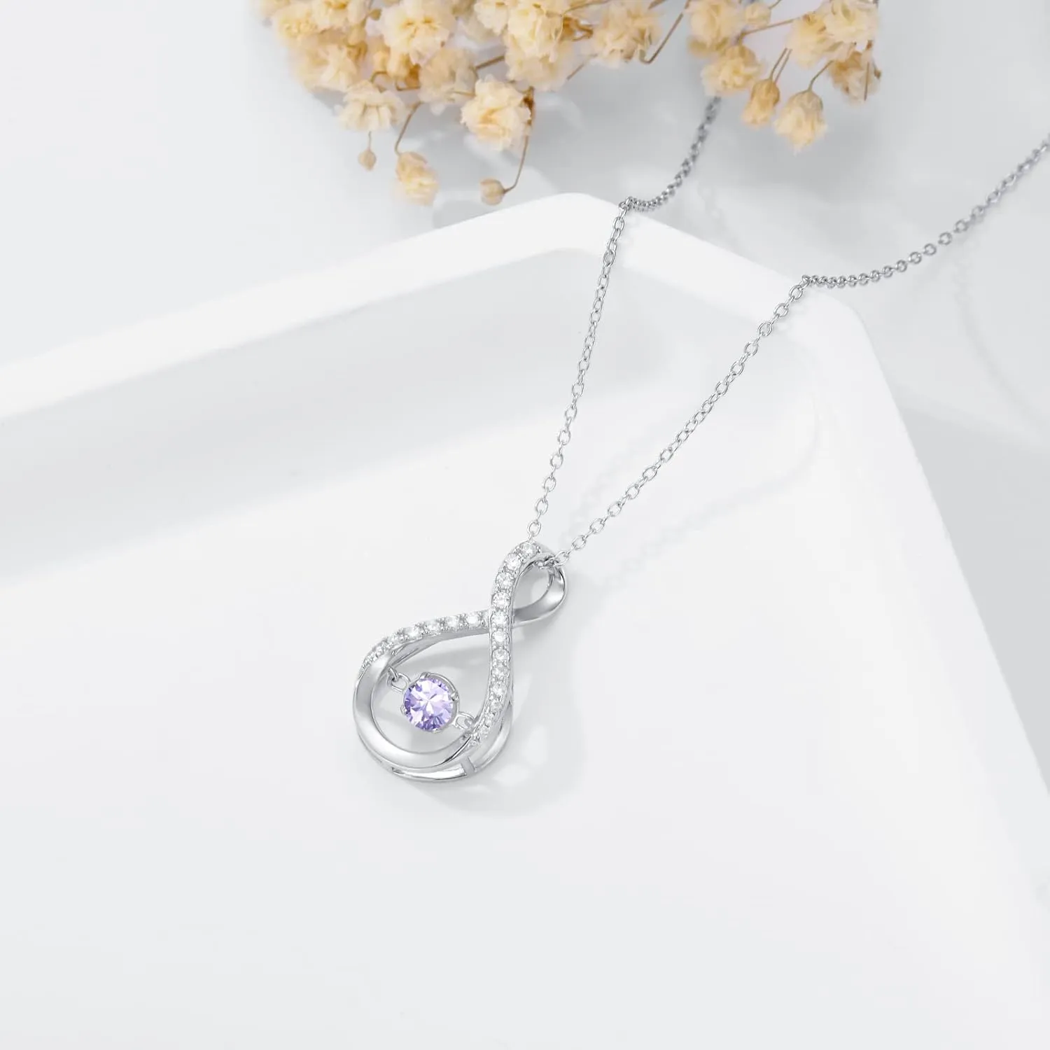 Infinity Pendant Necklace for Women 925 Sterling Silver Sparkle Birthstone Necklaces Anniversary Birthday Fine Jewelry Gifts for Women Girls Mom Her 18"-20"
