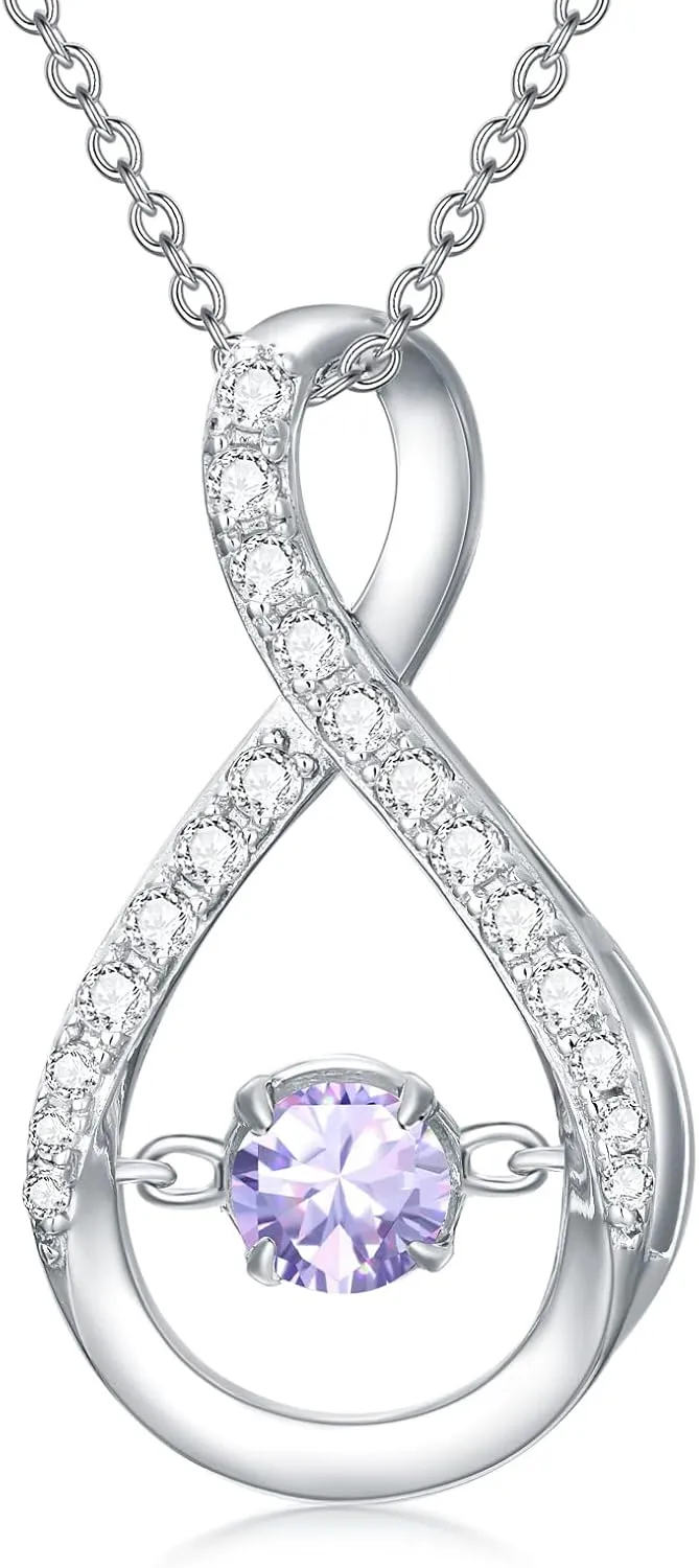 Infinity Pendant Necklace for Women 925 Sterling Silver Sparkle Birthstone Necklaces Anniversary Birthday Fine Jewelry Gifts for Women Girls Mom Her 18"-20"