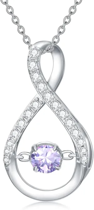 Infinity Pendant Necklace for Women 925 Sterling Silver Sparkle Birthstone Necklaces Anniversary Birthday Fine Jewelry Gifts for Women Girls Mom Her 18"-20"