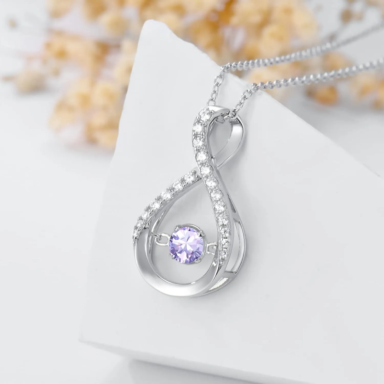 Infinity Pendant Necklace for Women 925 Sterling Silver Sparkle Birthstone Necklaces Anniversary Birthday Fine Jewelry Gifts for Women Girls Mom Her 18"-20"