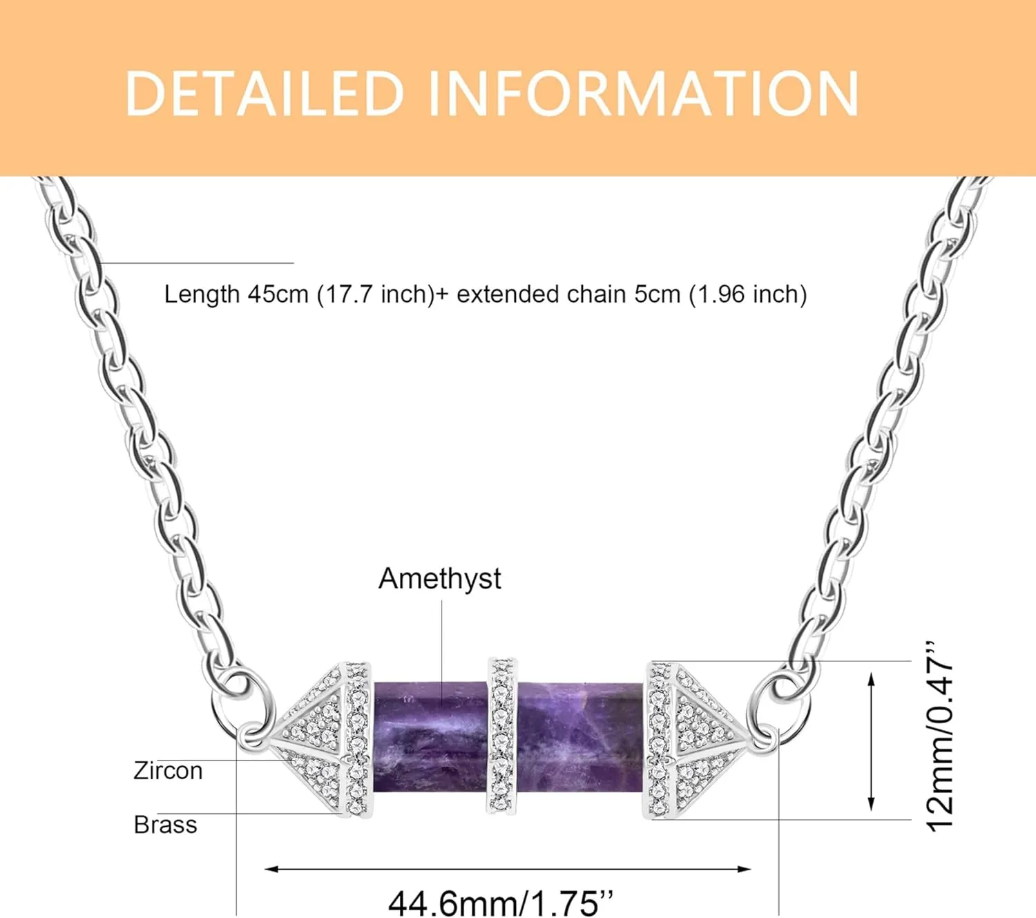 Inlaid Zircon Natural Stone Hexagon Chakra Pendant Necklace for Women Platinum Plated Healing Crystal Necklaces Suitable for Birthdays or Mothers Day YA4726