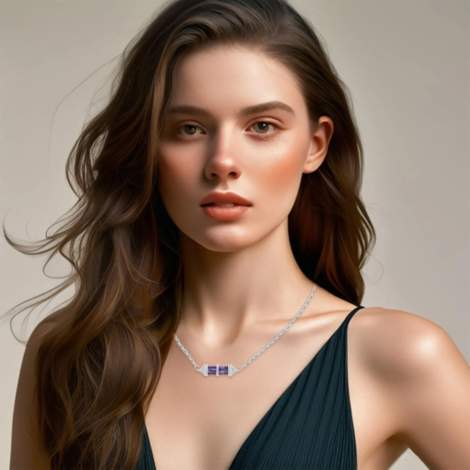 Inlaid Zircon Natural Stone Hexagon Chakra Pendant Necklace for Women Platinum Plated Healing Crystal Necklaces Suitable for Birthdays or Mothers Day YA4726