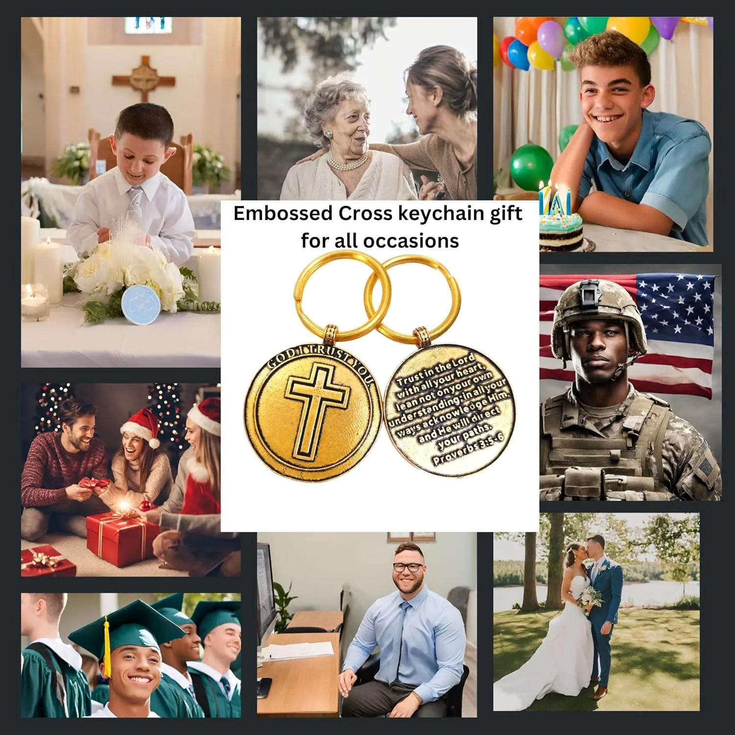 Inspirational Keychain Gifts for Men Women Boys & Girls - Keyring Lucky Charms for Graduation Baptism Birthday Christmas