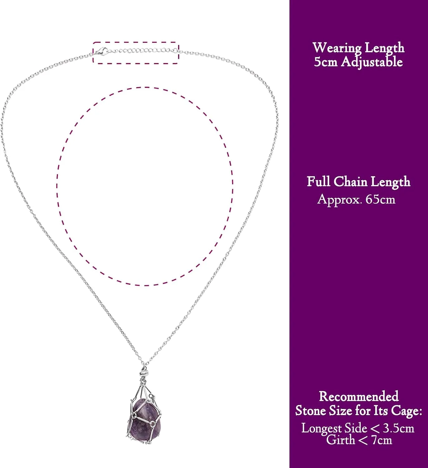 Interchangeable Crystal Holder Necklace,Crystal Stone Cage Pendant Necklace,Stainless Steel Crystal Gemstone Holder Necklaces for Women Men