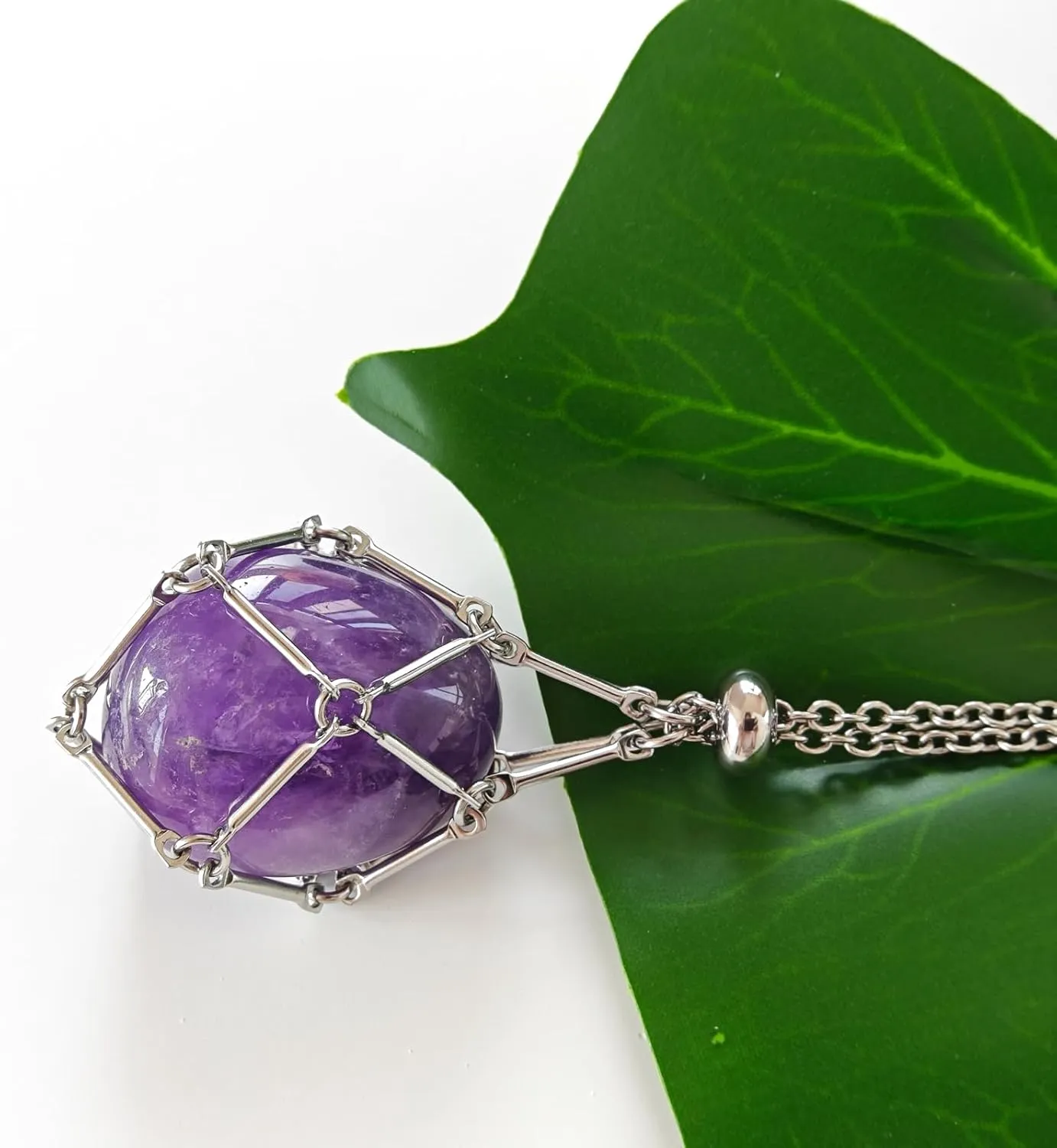 Interchangeable Crystal Holder Necklace,Crystal Stone Cage Pendant Necklace,Stainless Steel Crystal Gemstone Holder Necklaces for Women Men