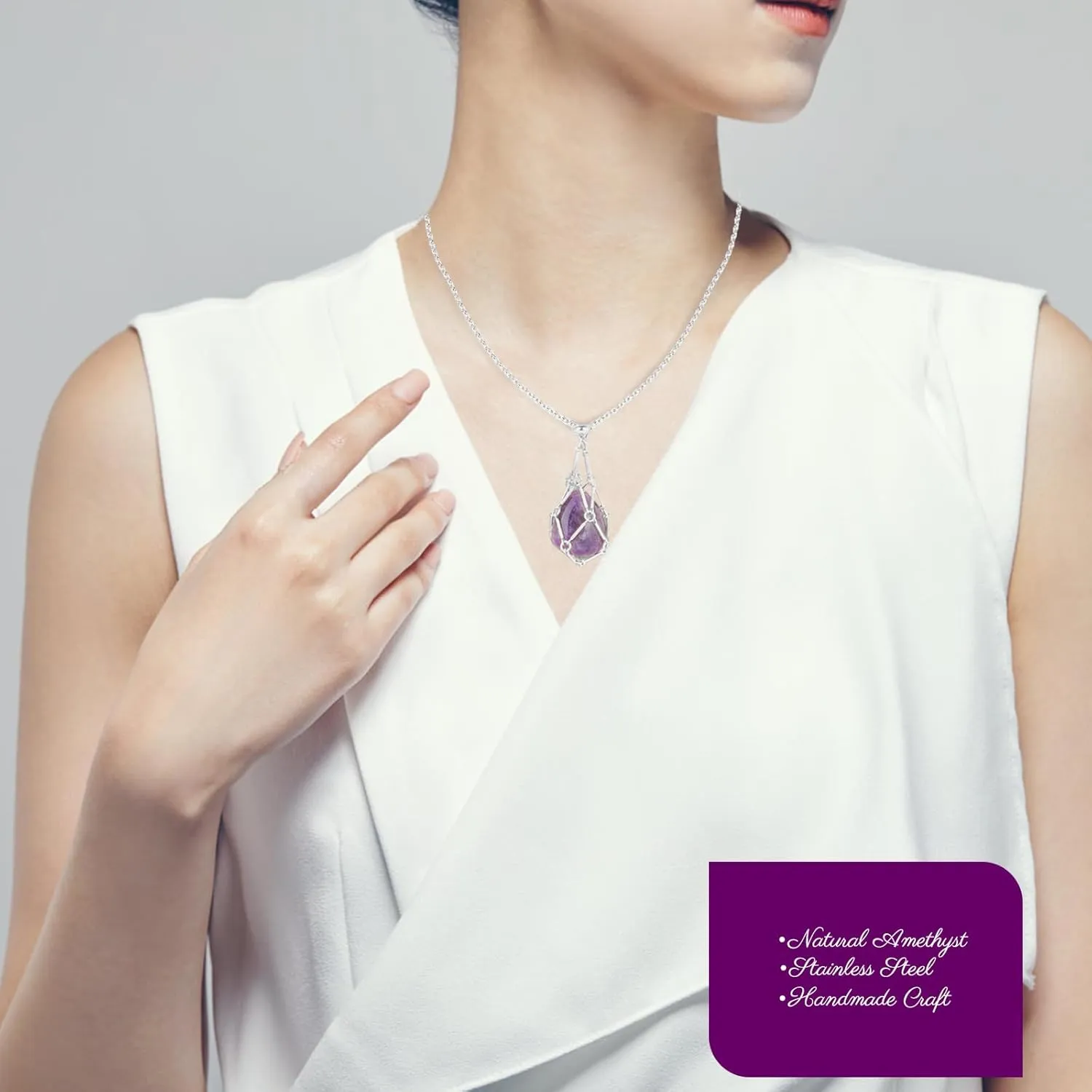 Interchangeable Crystal Holder Necklace,Crystal Stone Cage Pendant Necklace,Stainless Steel Crystal Gemstone Holder Necklaces for Women Men