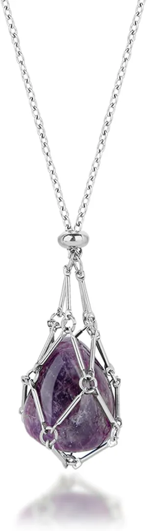 Interchangeable Crystal Holder Necklace,Crystal Stone Cage Pendant Necklace,Stainless Steel Crystal Gemstone Holder Necklaces for Women Men