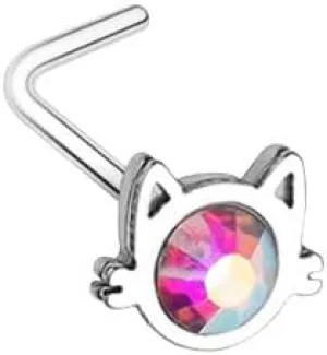 Iridescent Cat Silhouette Face L-Shape Nose Ring