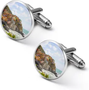Italy Cinque Terre Fashion Cufflinks For Men Alloy Tuxedo Shirt Cuff Links For Business Wedding Party 2.0cm