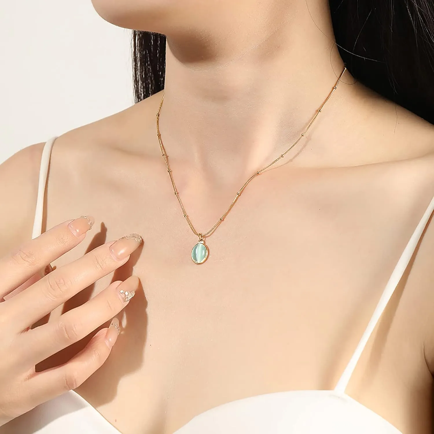 Jade Pendant Necklace for Women 18K Gold Plated Handmade Genuine Jade Necklaces for Women Girls, 18K Gold Plated, Adjustable, Good Luck Jewelry Gifts for Her