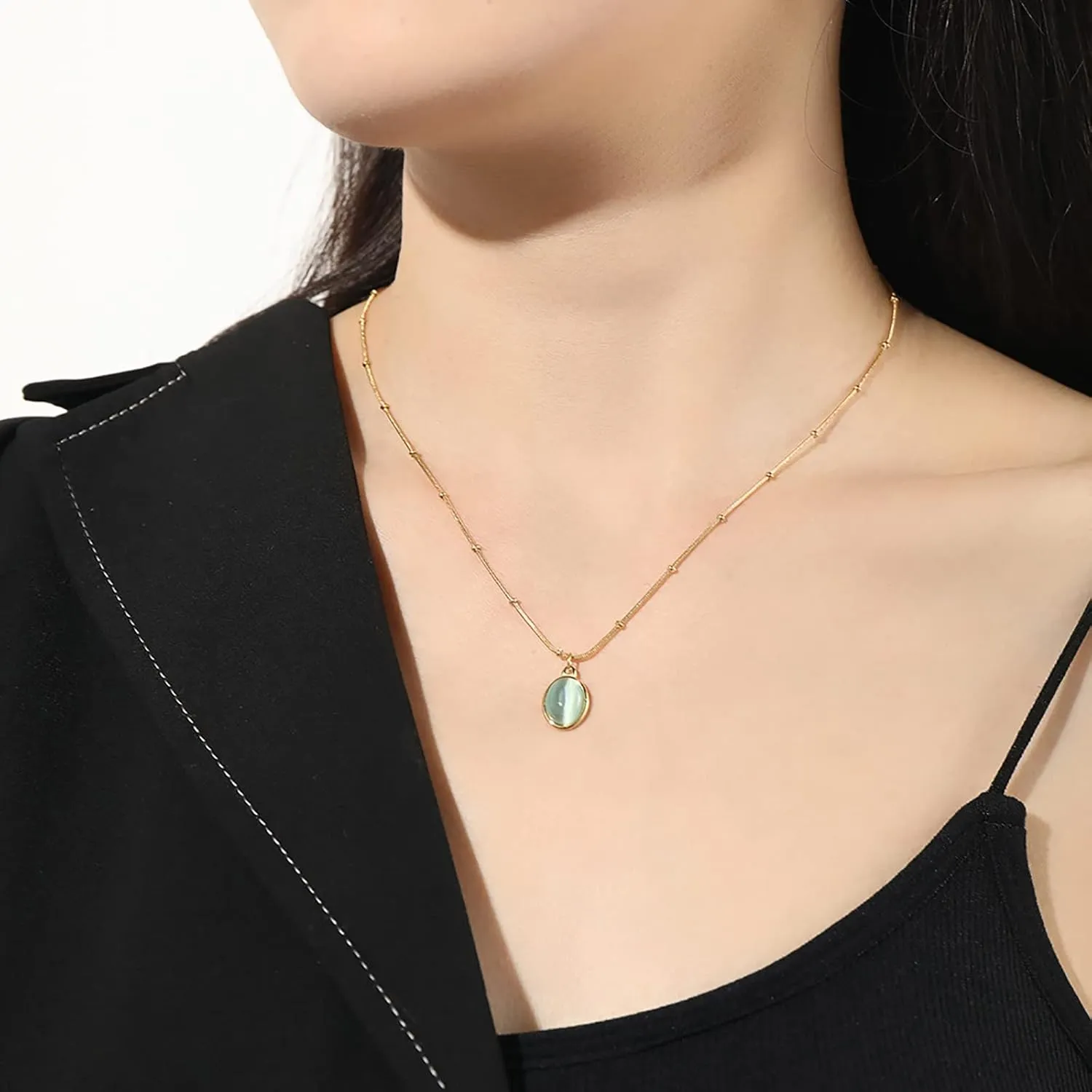 Jade Pendant Necklace for Women 18K Gold Plated Handmade Genuine Jade Necklaces for Women Girls, 18K Gold Plated, Adjustable, Good Luck Jewelry Gifts for Her