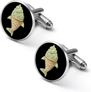 Japanese Matcha Taiyaki Ice Cream Fashion Cufflinks For Men Alloy Tuxedo Shirt Cuff Links For Business Wedding Party 1.7cm