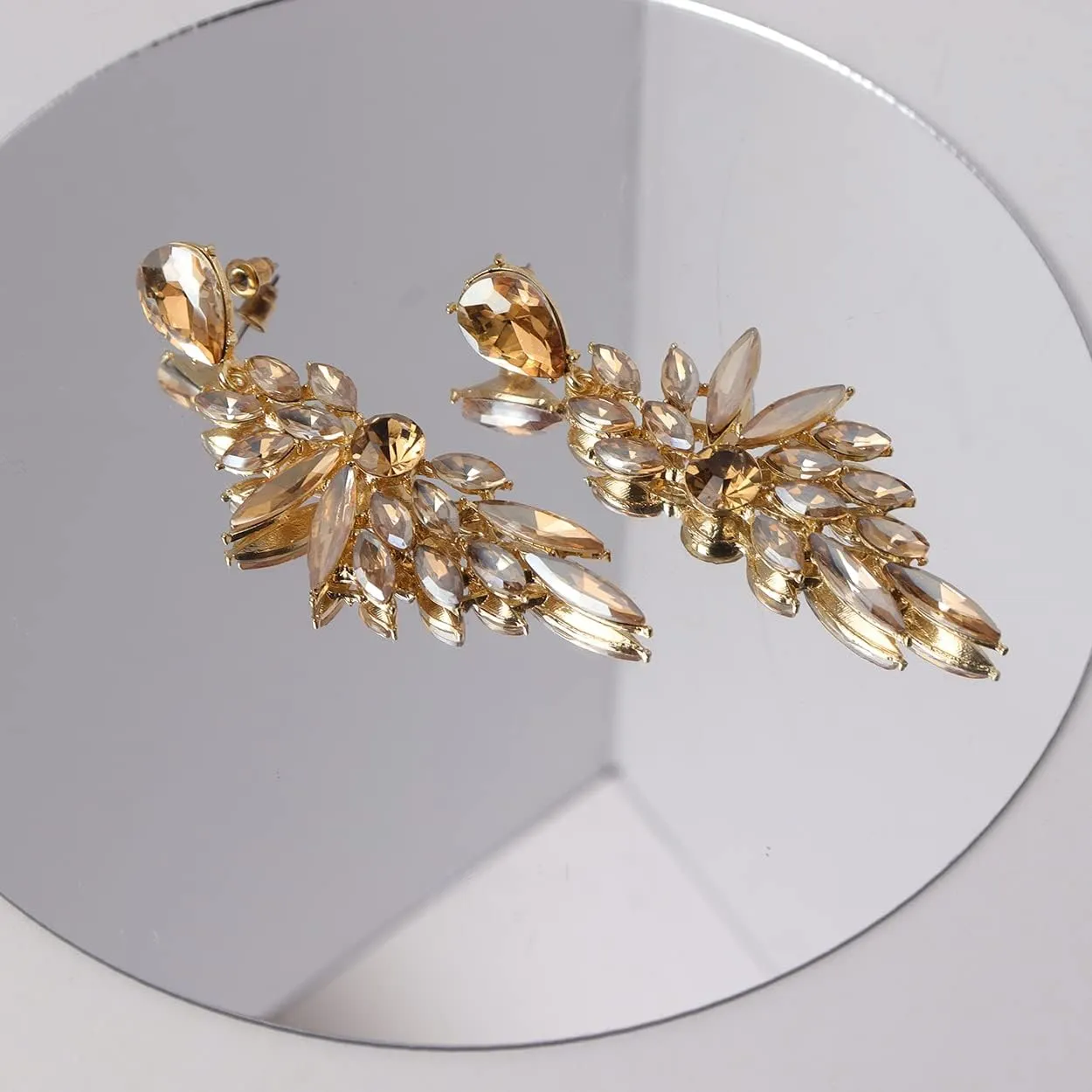 JeanBeau Large Crystal Wedding Bridal Pageant Earrings for Women Art Deco Rhinestone Long Drop Statement Marquise Cluster Dangle Chandelier Drag Queen Prom Jewelry