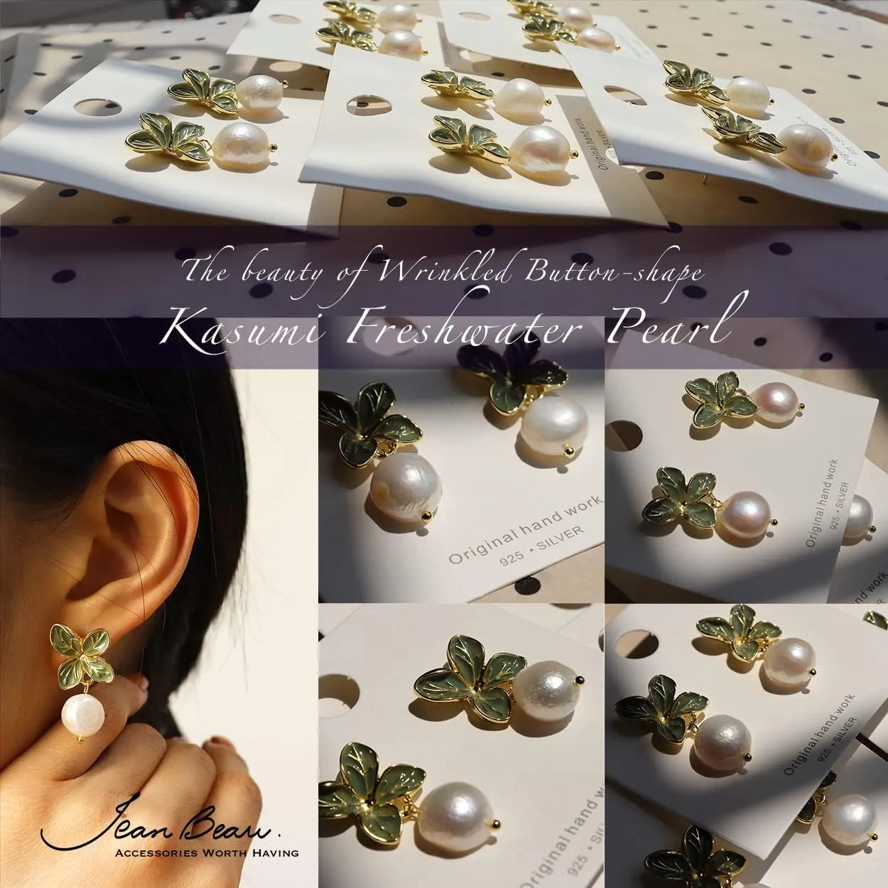 JeanBeau Large Dangle Pearl Earrings with Rhinestone Cubic Zirconia Chain - 14k Gold plated Brass, Synthetic Faux Pearl  Sparkly Long Chain/C shaped Open Hoop Drop Dangle Earrings for Women