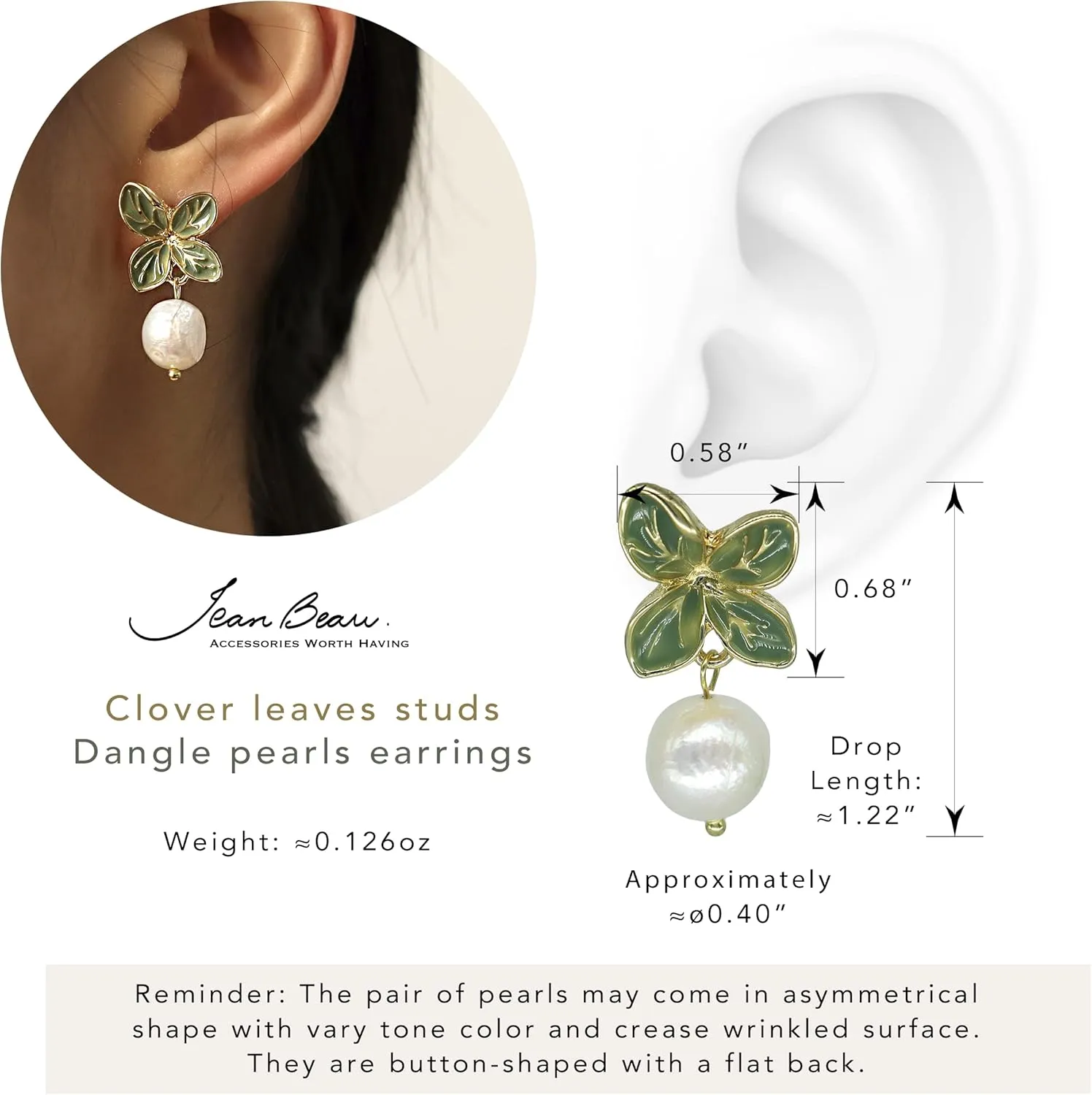JeanBeau Large Dangle Pearl Earrings with Rhinestone Cubic Zirconia Chain - 14k Gold plated Brass, Synthetic Faux Pearl  Sparkly Long Chain/C shaped Open Hoop Drop Dangle Earrings for Women