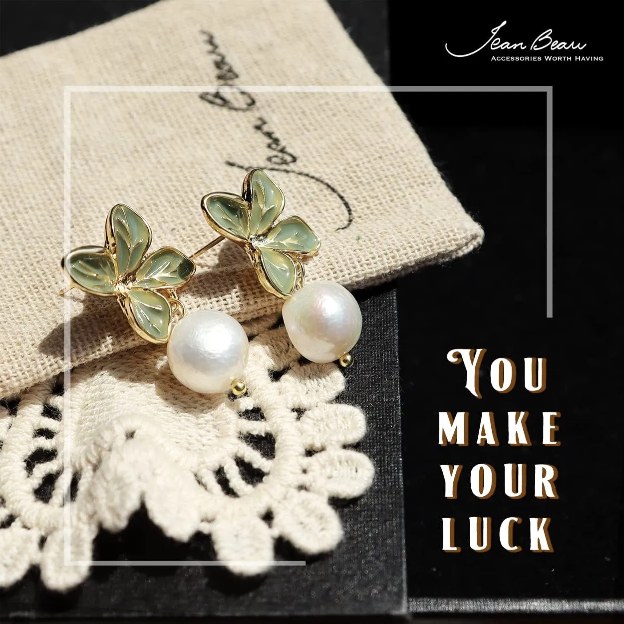 JeanBeau Large Dangle Pearl Earrings with Rhinestone Cubic Zirconia Chain - 14k Gold plated Brass, Synthetic Faux Pearl  Sparkly Long Chain/C shaped Open Hoop Drop Dangle Earrings for Women