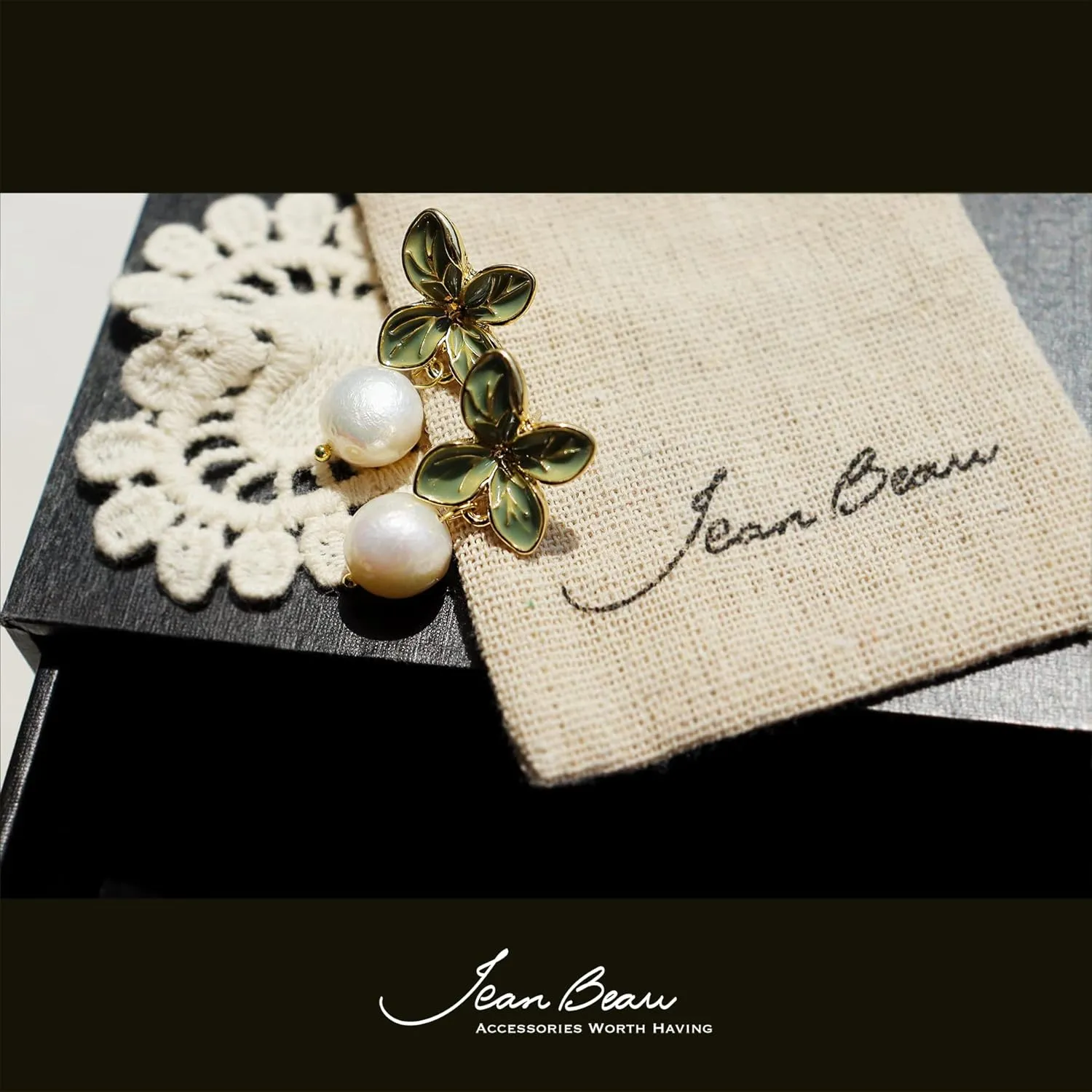 JeanBeau Large Dangle Pearl Earrings with Rhinestone Cubic Zirconia Chain - 14k Gold plated Brass, Synthetic Faux Pearl  Sparkly Long Chain/C shaped Open Hoop Drop Dangle Earrings for Women