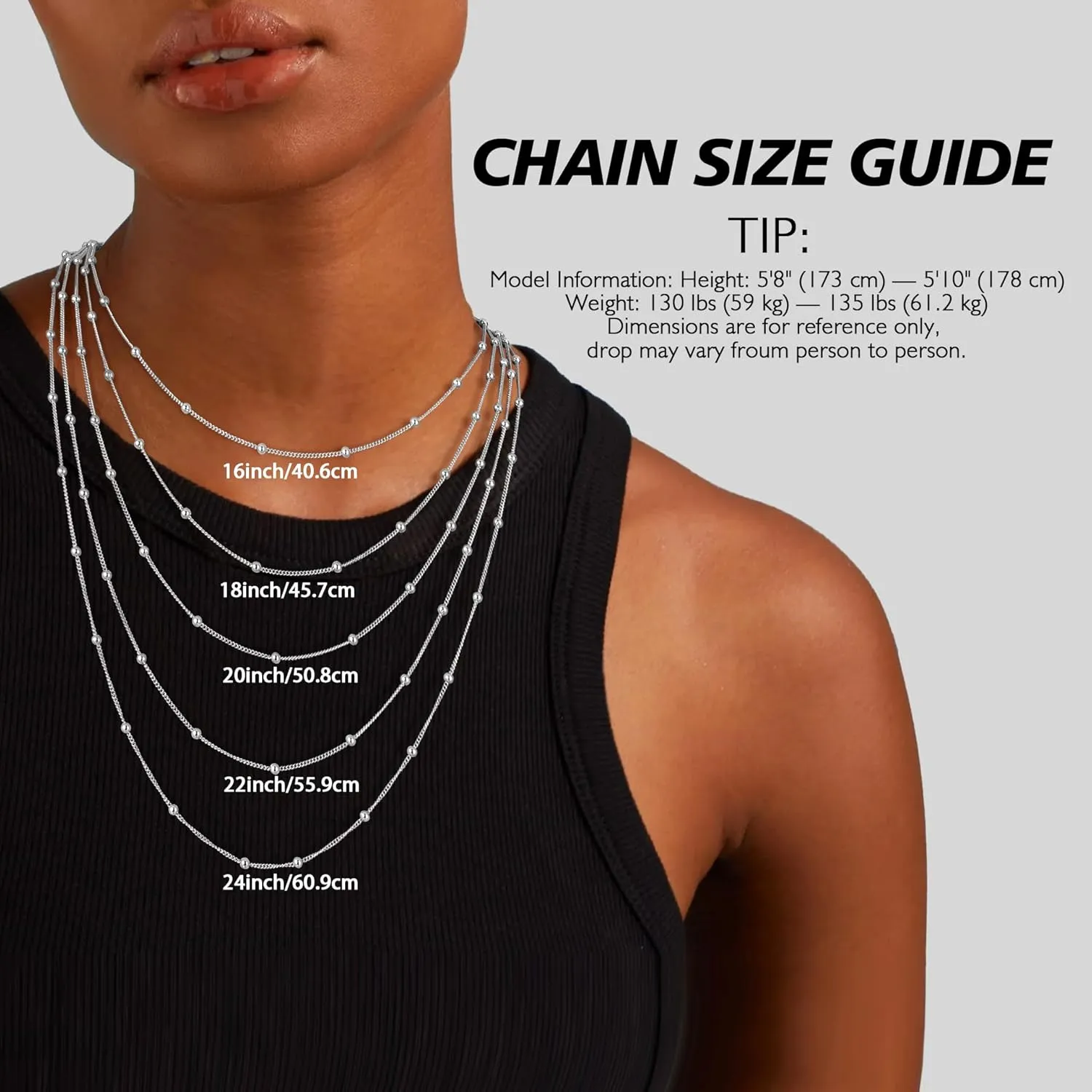 JENDEAR Italian Solid 925 Sterling Silver Chain for Women, Box Cable Rope Station Necklace Chains, Nickel-Free & Hypoallergenic, Thin & Dainty & Sturdy, Perfect for Pendants & Everyday Jewelry