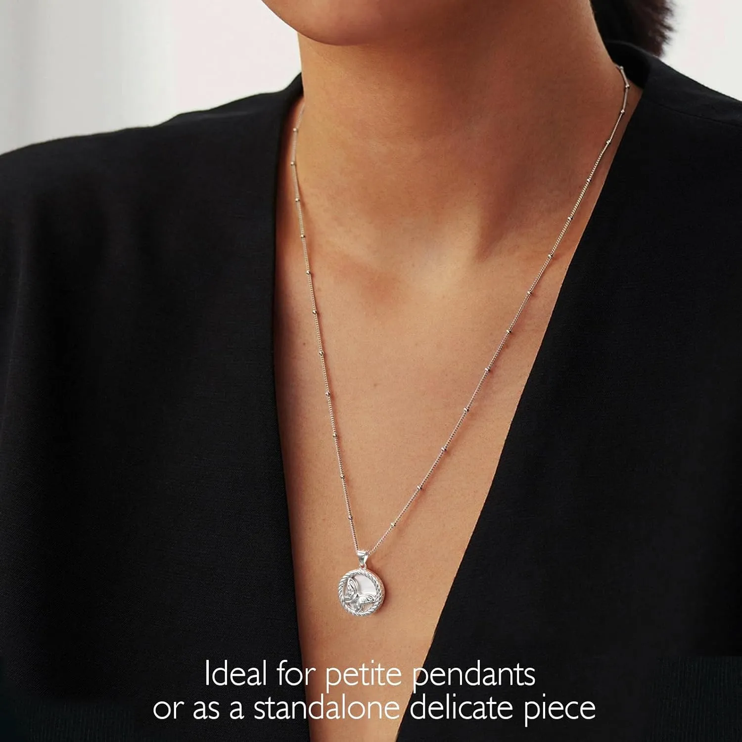 JENDEAR Italian Solid 925 Sterling Silver Chain for Women, Box Cable Rope Station Necklace Chains, Nickel-Free & Hypoallergenic, Thin & Dainty & Sturdy, Perfect for Pendants & Everyday Jewelry