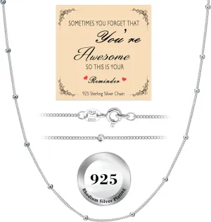 JENDEAR Italian Solid 925 Sterling Silver Chain for Women, Box Cable Rope Station Necklace Chains, Nickel-Free & Hypoallergenic, Thin & Dainty & Sturdy, Perfect for Pendants & Everyday Jewelry
