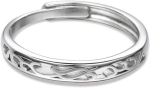 Jeulia Couple Rings Sterling Silver Vine Flower Design Adjustable Band for Women Men Girls Boys Valentines Day Engagement Matching Ring Set Wedding Anniversary Promise Endless Love Rings