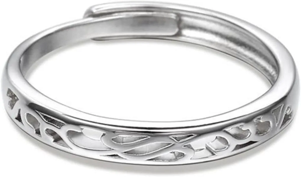 Jeulia Couple Rings Sterling Silver Vine Flower Design Adjustable Band for Women Men Girls Boys Valentines Day Engagement Matching Ring Set Wedding Anniversary Promise Endless Love Rings