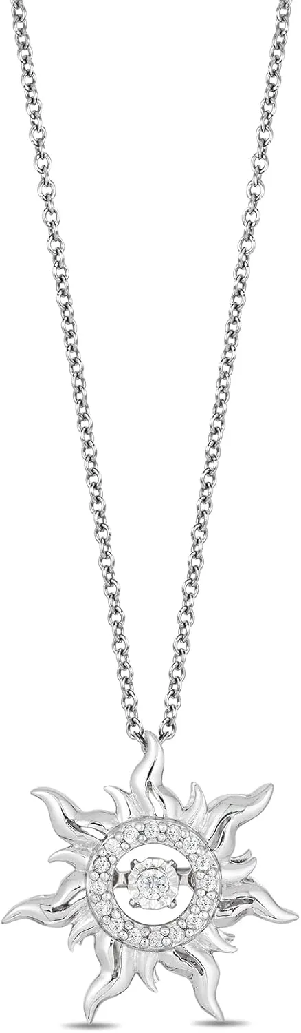 Jewelili Disney Princess Rapunzel Inspired Dancing Diamond Pendant Necklace for Women with 1/20 CTTW Diamond in Sterling Silver Enchanted Disney Fine Jewelry