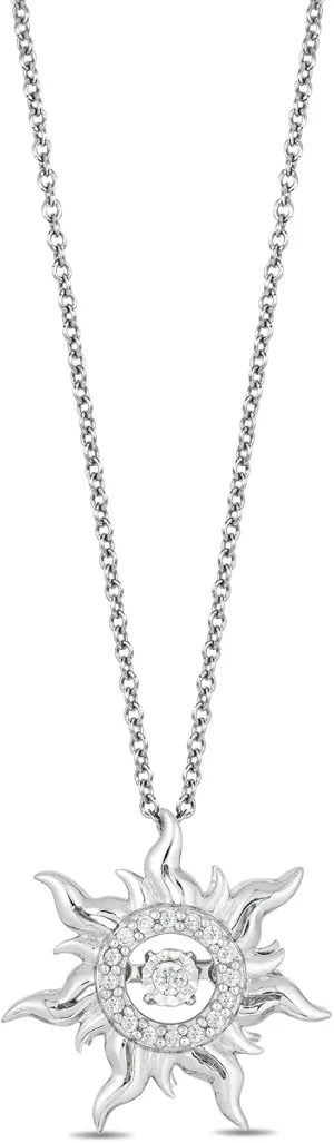 Jewelili Disney Princess Rapunzel Inspired Dancing Diamond Pendant Necklace for Women with 1/20 CTTW Diamond in Sterling Silver Enchanted Disney Fine Jewelry