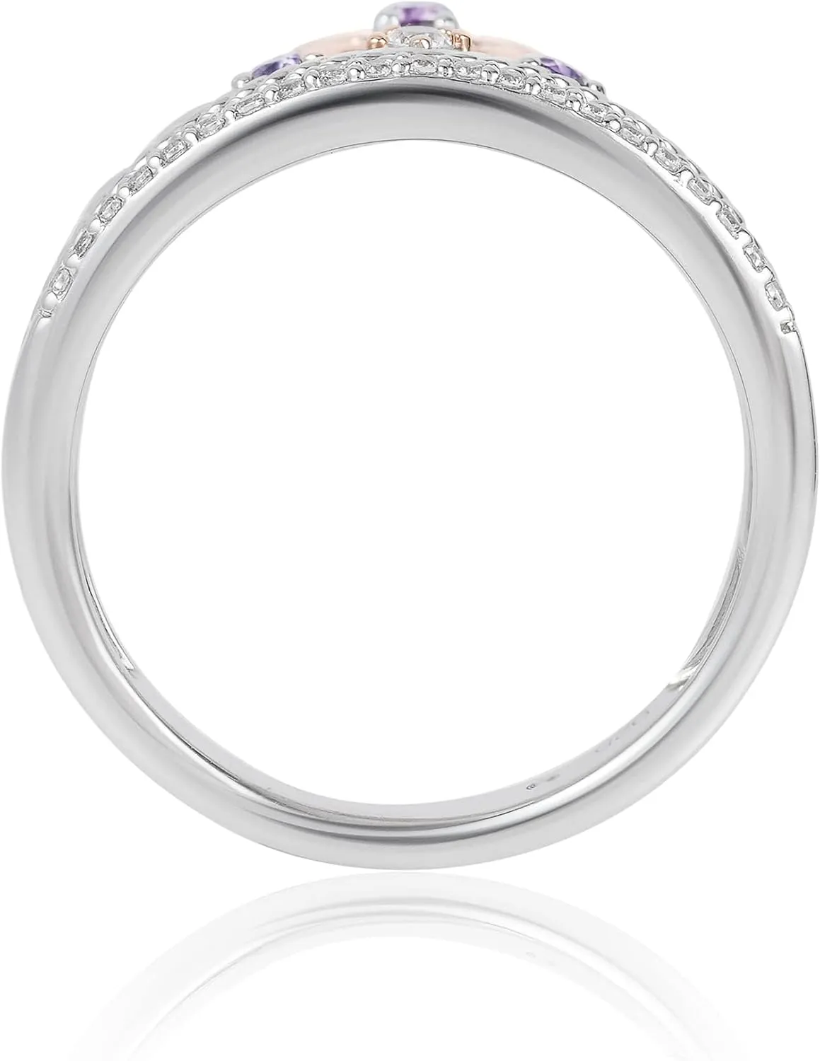 Jewelili Enchanted Disney Fine Jewelry 14K Rose Gold Over Sterling Silver 2.0 MM Round Rose-de-France and 1/10 Cttw Natural White Round Diamonds Rapunzel Ring