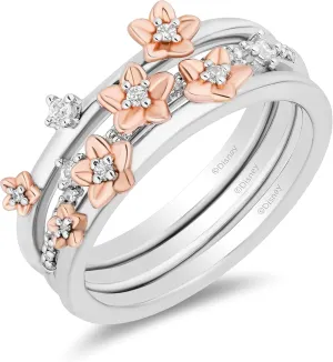 Jewelili Enchanted Disney Fine Jewelry 14K Rose Gold Over Sterling Silver and 1/6 CTTW Diamond Rapunzel Magical Flower Ring Size 8