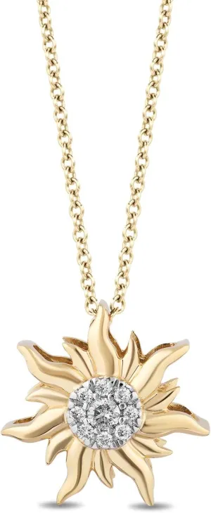 Jewelili Enchanted Disney Fine Jewelry 14k Yellow Gold 1/10 Cttw Diamond Rapunzel Sun Pendant
