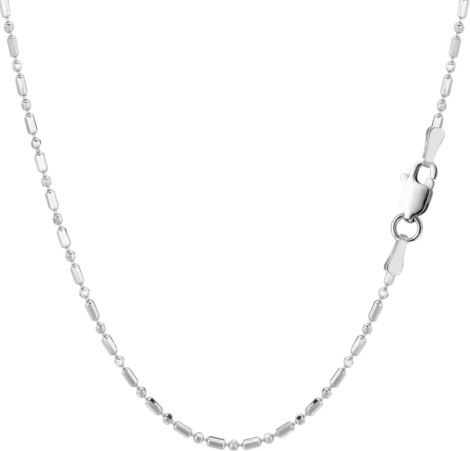 Jewelry Affairs Sterling Silver Rhodium Plated & Diamond Cut Bead Chain Necklace, 1.5mm