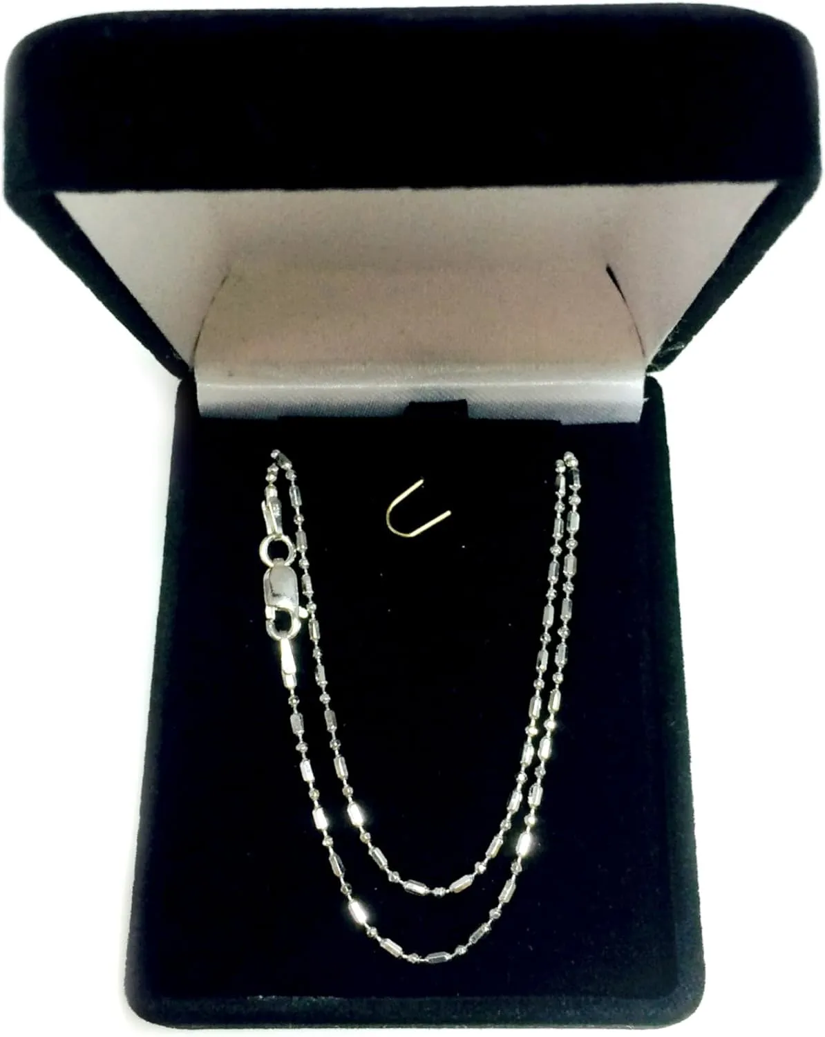 Jewelry Affairs Sterling Silver Rhodium Plated & Diamond Cut Bead Chain Necklace, 1.5mm