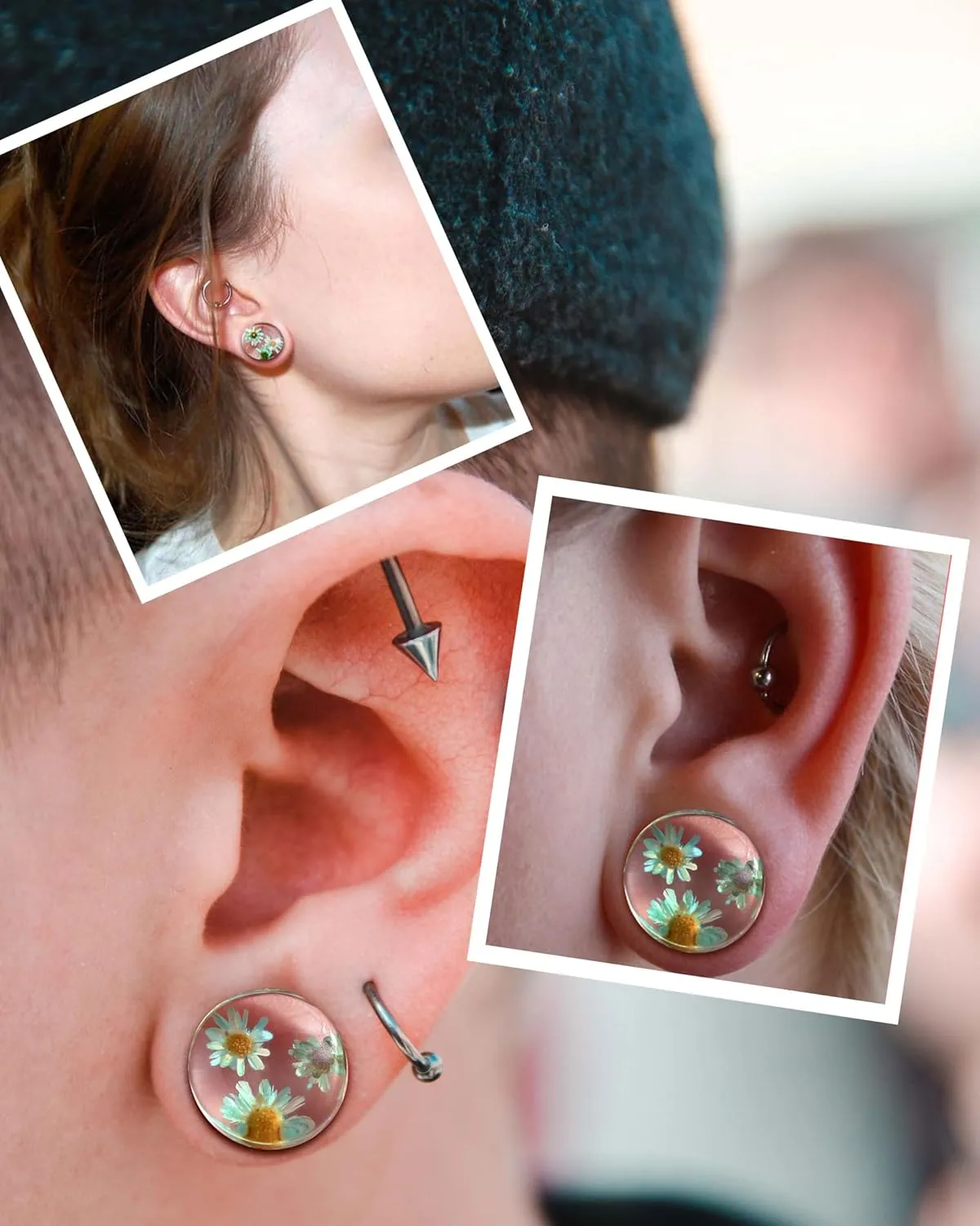 Jewseen 2Pcs Floral Double Flared Ear Gauges Plugs 2g-1 Ear Tunnels Stretchers Ear Plugs Piercing Jewelry for Women