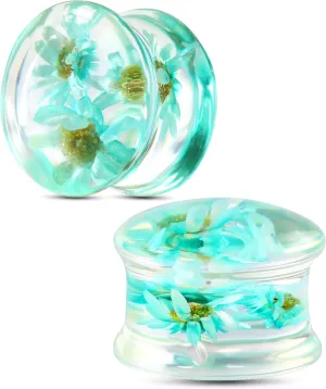 Jewseen 2Pcs Floral Double Flared Ear Gauges Plugs 2g-1 Ear Tunnels Stretchers Ear Plugs Piercing Jewelry for Women