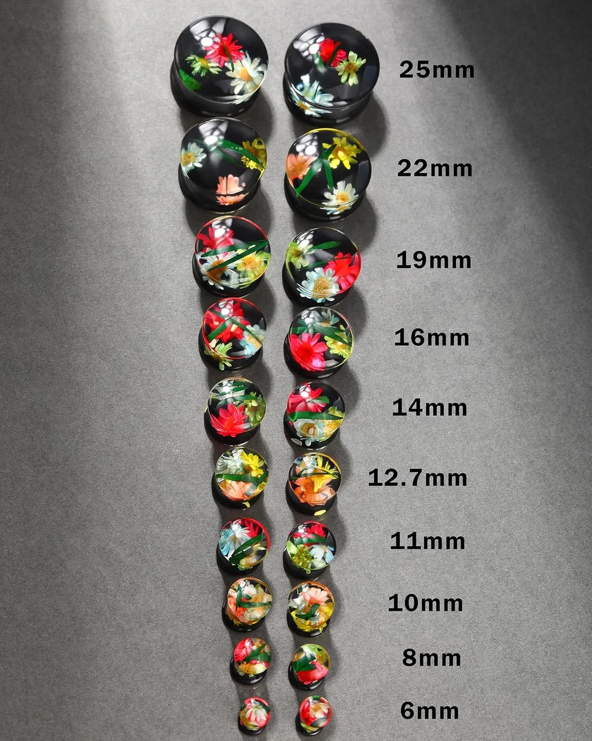 Jewseen 2Pcs Flower Ear Gauges Ear Tunnels Black Ear Plugs Resin Tunnels Gauges Plugs Flower Gauges Piercing Jewelry for Women 2g-1