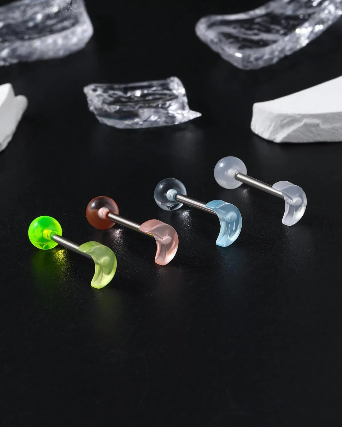 Jewseen 4Pcs G23 Implant Grade Titanium Tongue Rings 14g Tongue Piercing Jewelry Acrylic Star Tongue Barbell for Women Men