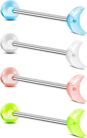 Jewseen 4Pcs G23 Implant Grade Titanium Tongue Rings 14g Tongue Piercing Jewelry Acrylic Star Tongue Barbell for Women Men