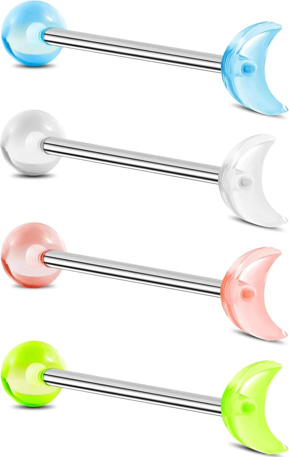 Jewseen 4Pcs G23 Implant Grade Titanium Tongue Rings 14g Tongue Piercing Jewelry Acrylic Star Tongue Barbell for Women Men