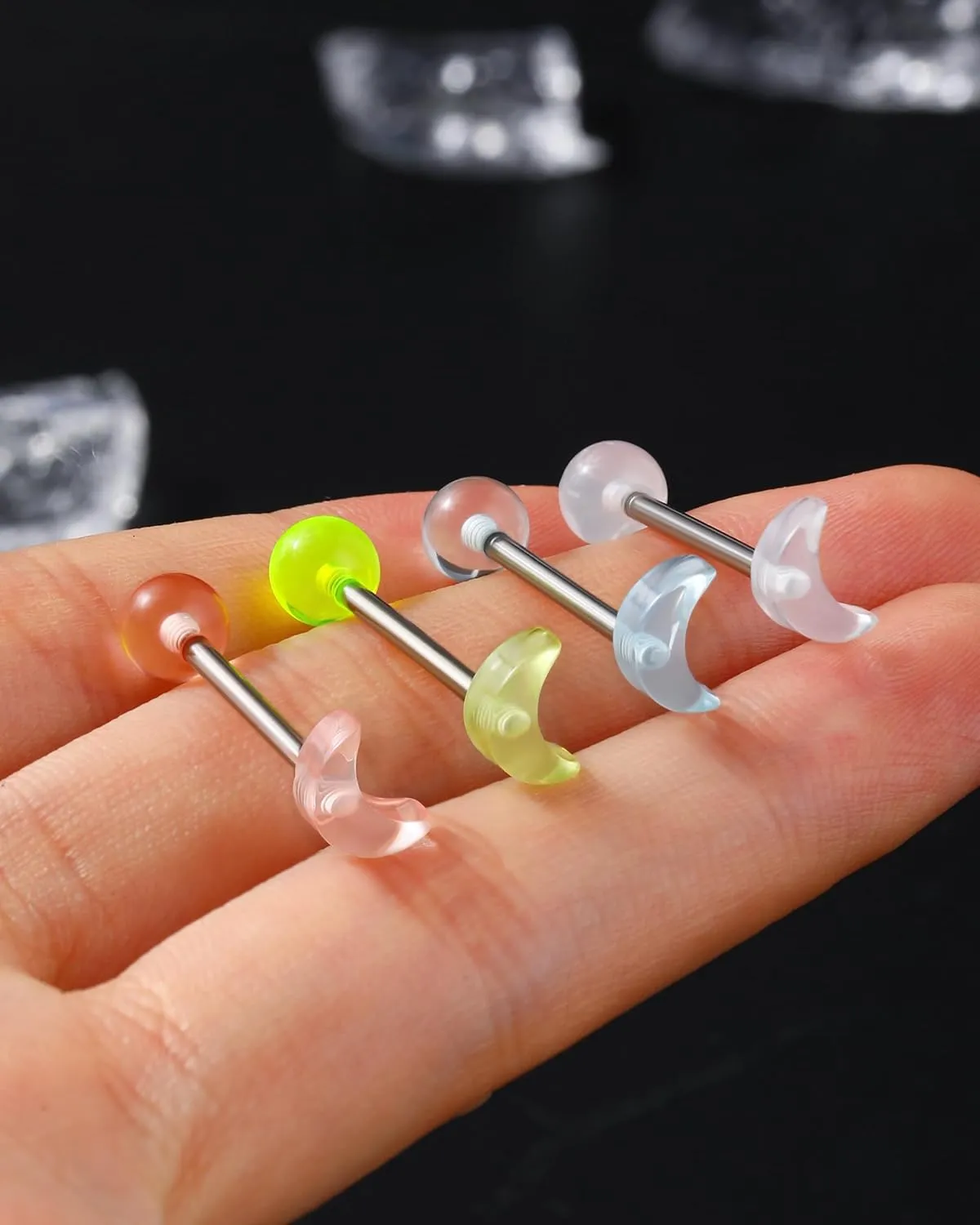 Jewseen 4Pcs G23 Implant Grade Titanium Tongue Rings 14g Tongue Piercing Jewelry Acrylic Star Tongue Barbell for Women Men