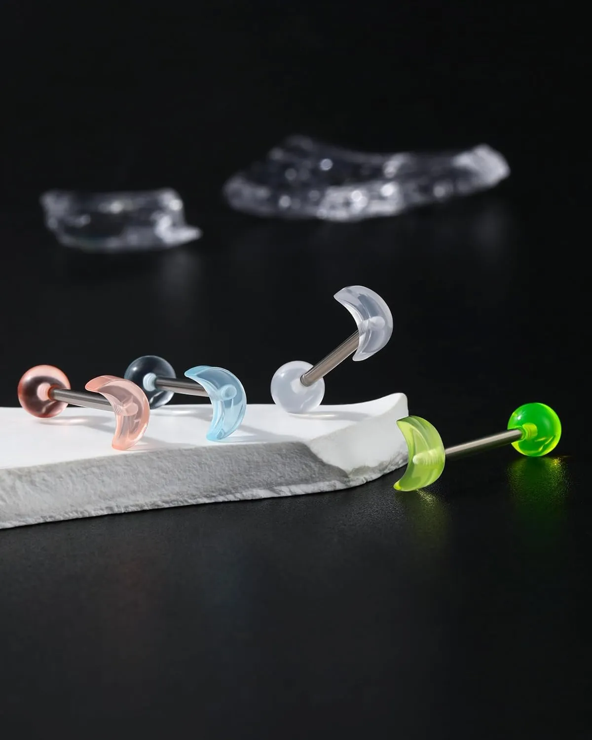 Jewseen 4Pcs G23 Implant Grade Titanium Tongue Rings 14g Tongue Piercing Jewelry Acrylic Star Tongue Barbell for Women Men