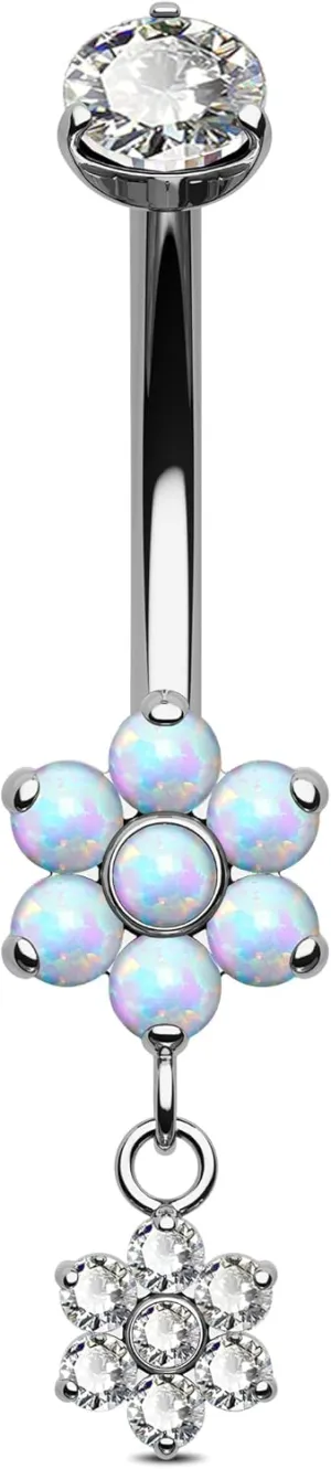 Jewseen G23 Titanium Dangle Belly Button Rings 14g Belly Rings Internally Threaded Navel Rings Flower Belly Button Piercing Jewelry for Women Men