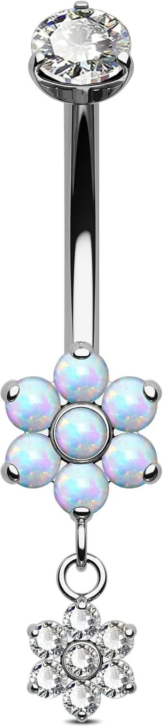 Jewseen G23 Titanium Dangle Belly Button Rings 14g Belly Rings Internally Threaded Navel Rings Flower Belly Button Piercing Jewelry for Women Men