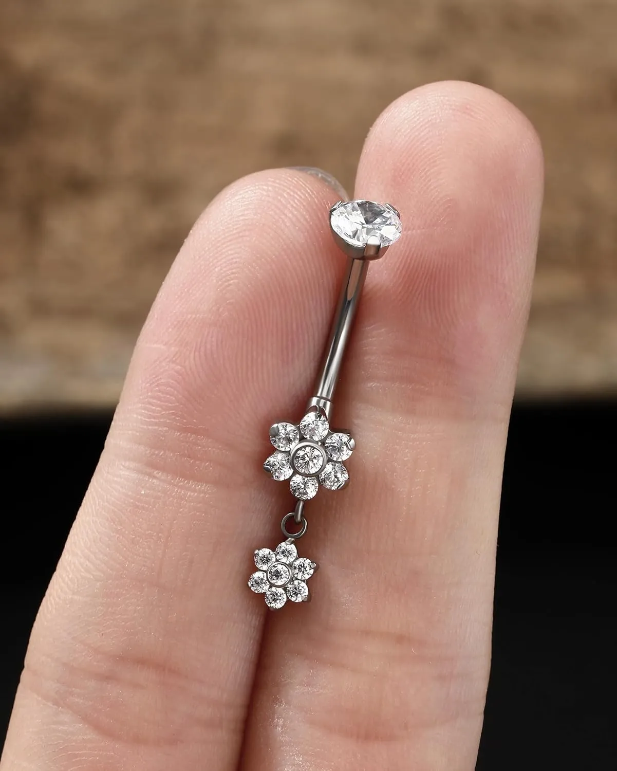 Jewseen G23 Titanium Dangle Belly Button Rings 14g Belly Rings Internally Threaded Navel Rings Flower Belly Button Piercing Jewelry for Women Men