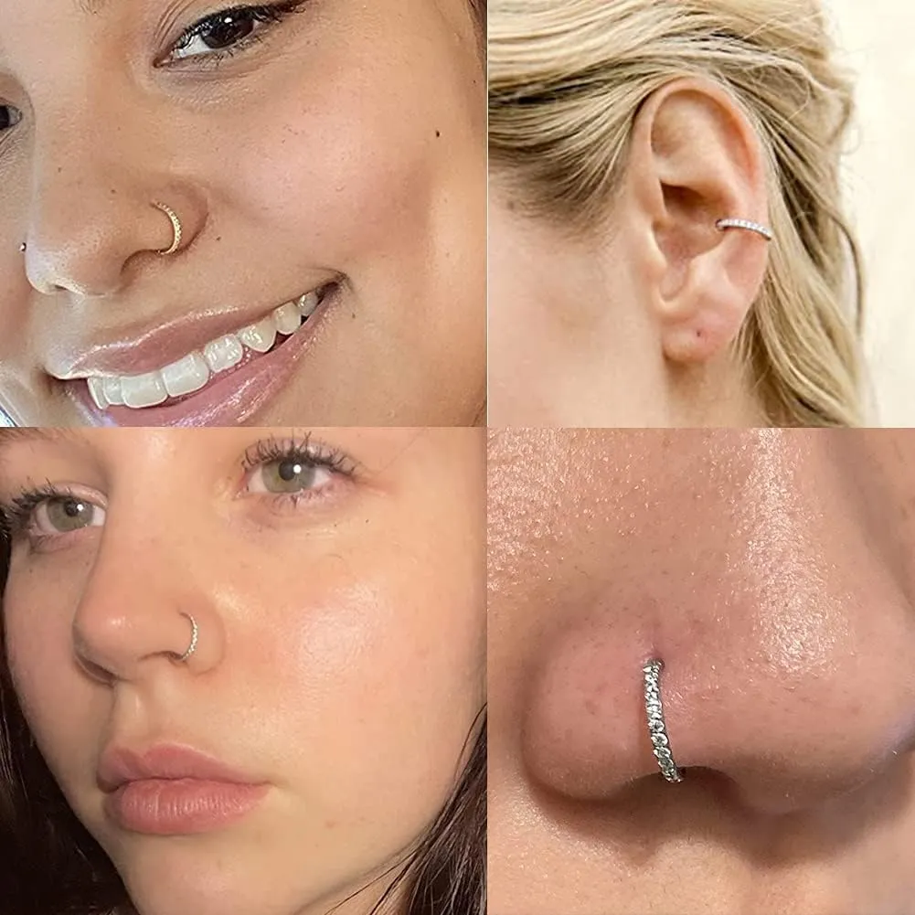 JFORYOU 20G Nose Studs Nose Rings Hoop Surgical Steel CZ Opal Nose Rings Piercings Hoop Jewelry Various Style and Color