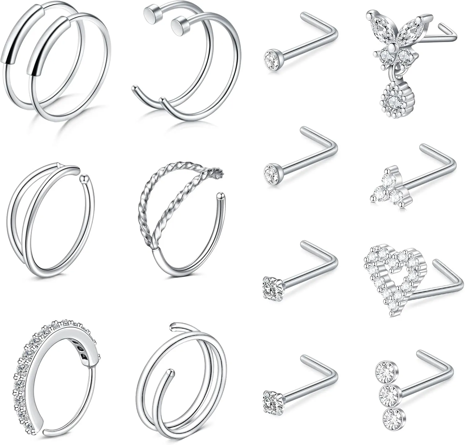 JFORYOU 20G Nose Studs Nose Rings Hoop Surgical Steel CZ Opal Nose Rings Piercings Hoop Jewelry Various Style and Color