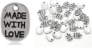 JGFinds Made with Love Message Charms, 200 pcs, Silver Tone, 11 x 8mm (3/8 Inch) DIY jewelry Making Supplies