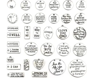 JIALEEY Motivational Charms, Wholesale Bulk Lots Inspirational Message Charm Pendants for Crafting, Jewelry Findings Making Accessory For DIY Necklace Bracelet, 30PCS