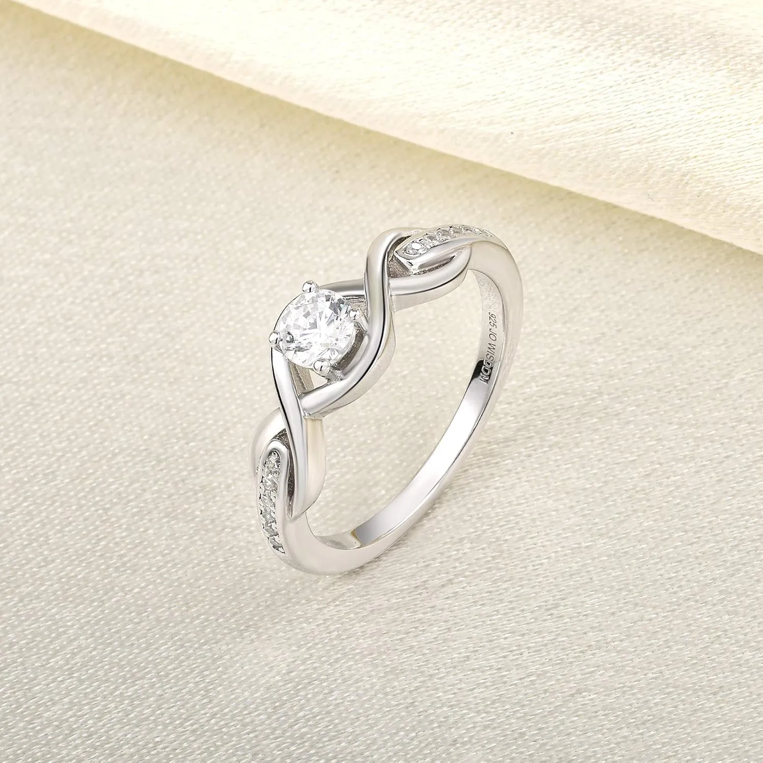 JO WISDOM Infinity Knot Promise Rings for Her Sterling Silver Cubic Zirconia Wedding Engagement Rings